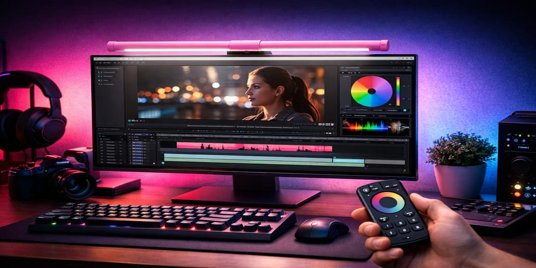 designer using monitor light bar with high CRI for color accuracy on sketchpad