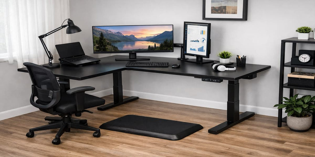 Le Desk 7 Best Standing Desk for Corner Wall Space Triangular Shape – LeStallion